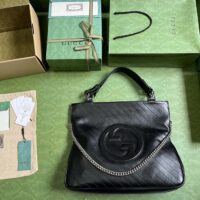 Gucci Unisex Blondie Medium Tote Bag Black Leather Round Interlocking G (2)