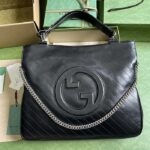 Gucci Unisex Blondie Medium Tote Bag Black Leather Round Interlocking G - immagine 2