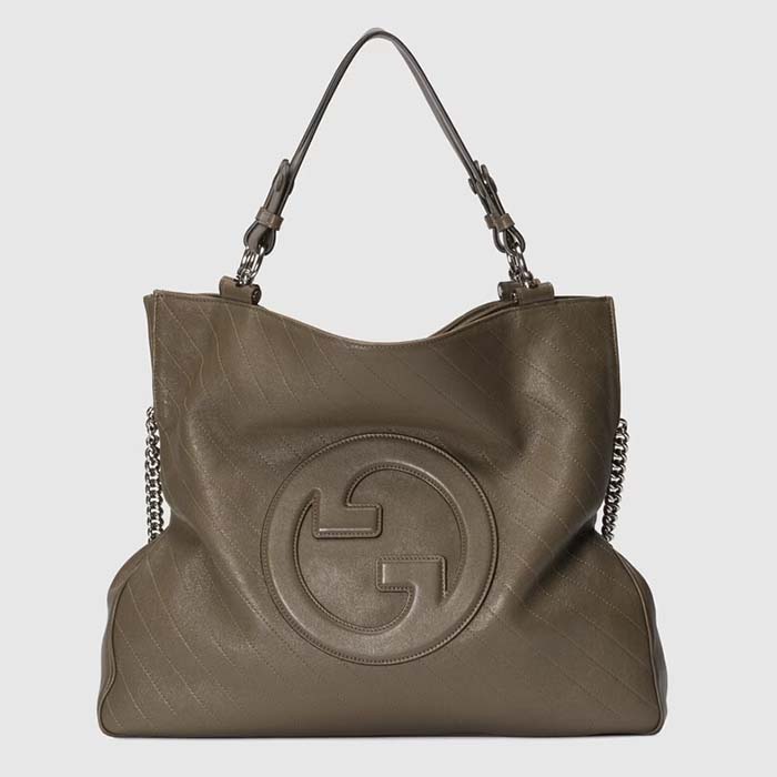 Gucci Unisex Blondie Medium Tote Bag Brown Leather Round Interlocking G