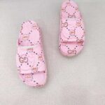 Gucci Unisex GG Animal Print Rubber Slide Sandal Pink Embossed Interlocking G Low Heel - Image 5