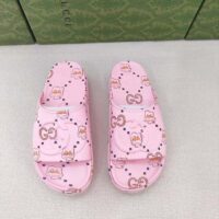 Gucci Unisex GG Animal Print Rubber Slide Sandal Pink Embossed Interlocking G Low Heel (10)