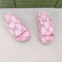 Gucci Unisex GG Animal Print Rubber Slide Sandal Pink Embossed Interlocking G Low Heel (10)