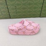 Gucci Unisex GG Animal Print Rubber Slide Sandal Pink Embossed Interlocking G Low Heel - Image 4