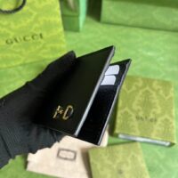 Gucci Unisex GG Bi-Fold Wallet Horsebit Black Leather Moiré Lining (5)