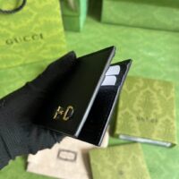 Gucci Unisex GG Bi-Fold Wallet Horsebit Black Leather Moiré Lining (5)