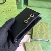 Gucci Unisex GG Bi-Fold Wallet Horsebit Black Leather Moiré Lining (5)