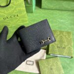 Gucci Unisex GG Bi-Fold Wallet Horsebit Black Leather Moiré Lining - Imagen 2