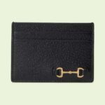 Gucci Unisex GG Card Case Horsebit Wallet Black Leather 4 Card Slots