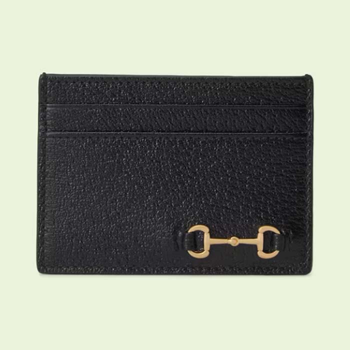 Gucci Unisex GG Card Case Horsebit Wallet Black Leather 4 Card Slots