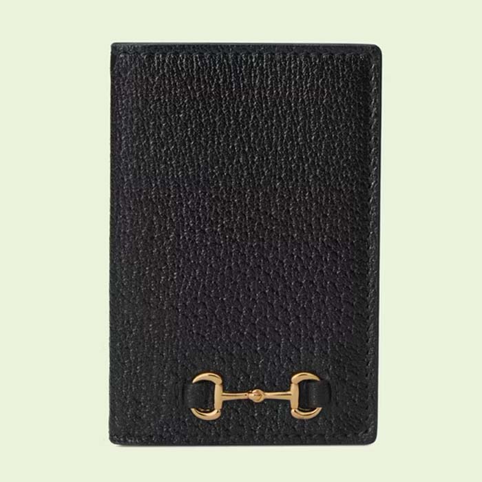 Gucci Unisex GG Card Case Horsebit Wallet Black Leather Four Card Slots