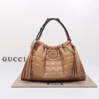 Gucci Unisex GG Deco Medium Tote Bag Rose Beige Quilted Leather Interlocking G (9)