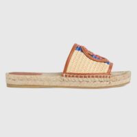 Gucci Unisex GG Interlocking G Espadrille Natural Raffia Leather Round Flat Sandal (1)