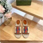 Gucci Unisex GG Interlocking G Espadrille Natural Raffia Leather Round Flat Sandal – Bild 3