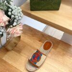 Gucci Unisex GG Interlocking G Espadrille Natural Raffia Leather Round Flat Sandal – Bild 7