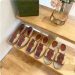 Gucci Unisex GG Interlocking G Espadrilles Natural Raffia Brown Leather Round Toe Flat - Image 11