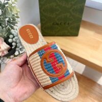 Gucci Unisex GG Interlocking G Espadrille Natural Raffia Leather Round Flat Sandal (1)