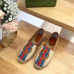 Gucci Unisex GG Interlocking G Espadrilles Natural Raffia Brown Leather Round Toe Flat - Image 4
