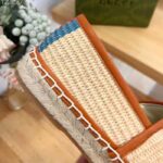 Gucci Unisex GG Interlocking G Espadrilles Natural Raffia Brown Leather Round Toe Flat - Image 10