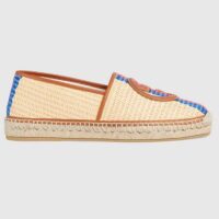 Gucci Unisex GG Interlocking G Espadrilles Natural Raffia Brown Leather Round Toe Flat (5)