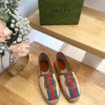 Gucci Unisex GG Interlocking G Espadrilles Natural Raffia Brown Leather Round Toe Flat - Image 6