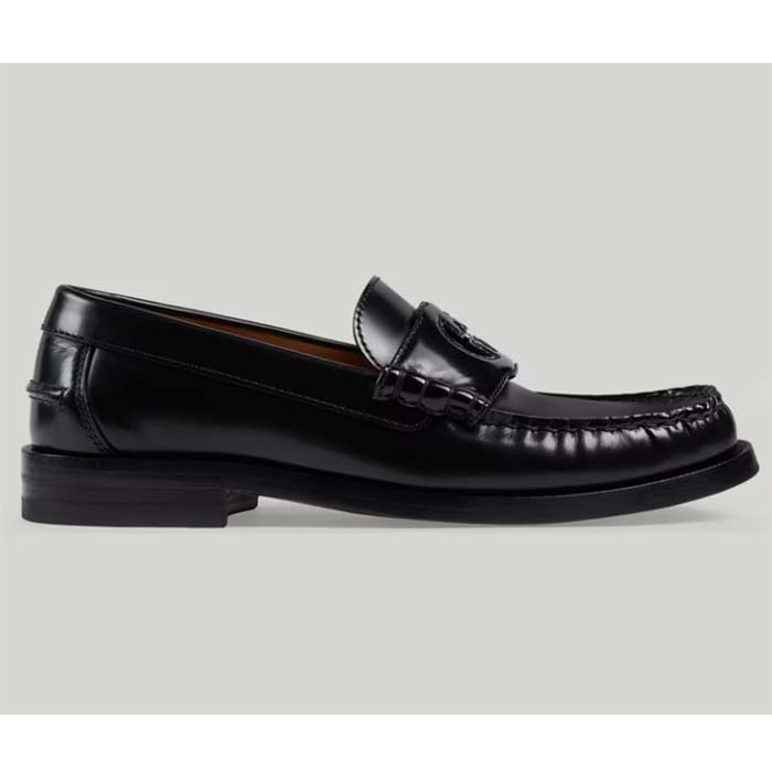 Gucci Unisex GG Interlocking G Loafer Black Leather Flat 1.5 CM Heel