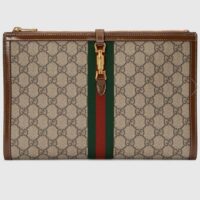 Gucci Unisex GG Jackie 1961 Pouch Beige Ebony GG Supreme Canvas Zipper Closure (1)