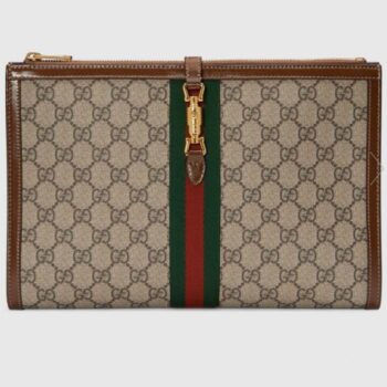 Gucci Unisex GG Jackie 1961 Pouch Beige Ebony GG Supreme Canvas Zipper Closure