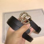Gucci Unisex GG Leather Belt Pearl Double G Buckle Black 2 CM Width – Image 6