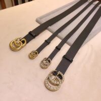 Gucci Unisex GG Leather Belt Pearl Double G Buckle Black 2 CM Width (5)