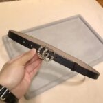 Gucci Unisex GG Leather Belt Pearl Double G Buckle Black 2 CM Width – Image 5