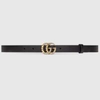 Gucci Unisex GG Leather Belt Pearl Double G Buckle Black 2 CM Width (5)
