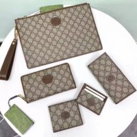 Gucci Unisex GG Long Wallet Interlocking G Beige Ebony GG Supreme Canvas (6)