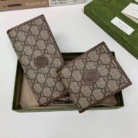 Gucci Unisex GG Long Wallet Interlocking G Beige Ebony GG Supreme Canvas (6)