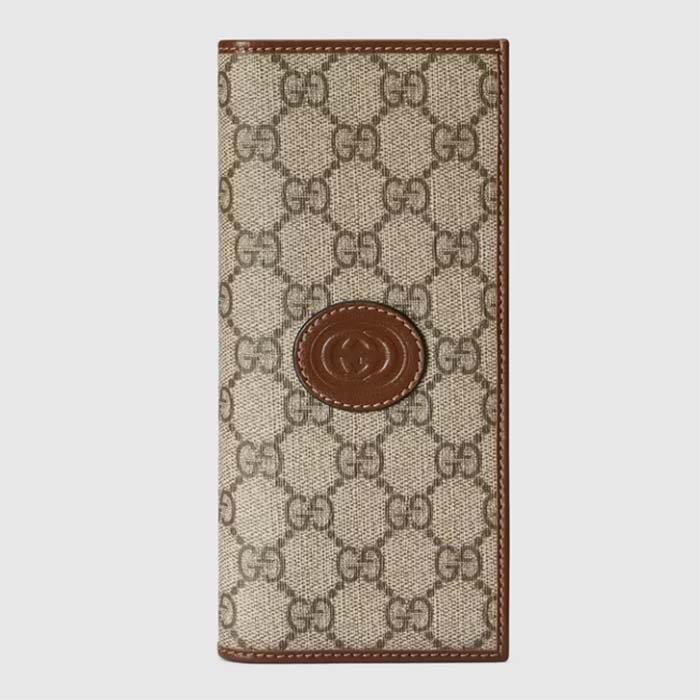 Gucci Unisex GG Long Wallet Interlocking G Beige Ebony GG Supreme Canvas