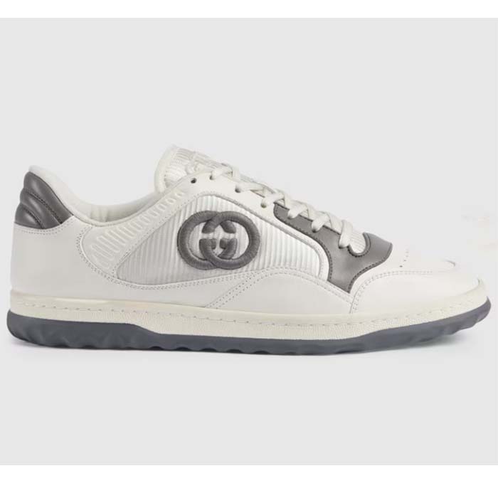Gucci Unisex GG MAC80 Sneaker Off White Grey Leather Round Toe Rubber Flat