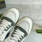 Gucci Unisex GG MAC80 Sneaker Off White Grey Leather Round Toe Rubber Flat – Bild 10