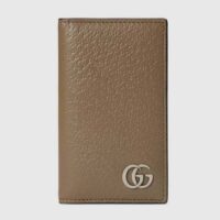 Gucci Unisex GG Marmont Card Case Wallet Double G Taupe Leather (3)
