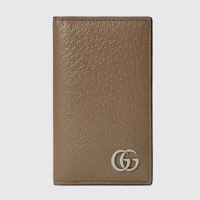 Gucci Unisex GG Marmont Card Case Wallet Double G Taupe Leather