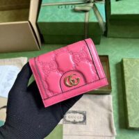 Gucci Unisex GG Marmont Card Case Wallet Pink GG Matelassé Leather Double G (6)