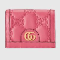 Gucci Unisex GG Marmont Card Case Wallet Pink GG Matelassé Leather Double G (6)