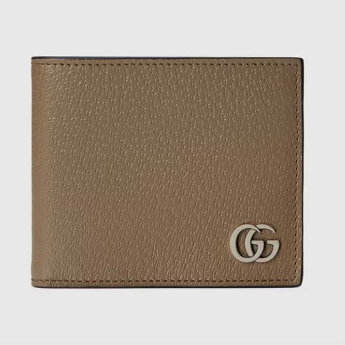 Gucci Unisex GG Marmont Card Case Wallet Taupe Leather Double G