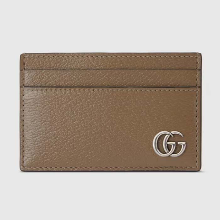 Gucci Unisex GG Marmont Card Case Wallet Taupe Leather Double G Marmont