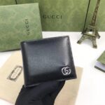 Gucci Unisex GG Marmont Leather Bi-Fold Wallet Black Smooth Leather Double G - Image 4