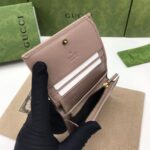 Gucci Unisex GG Marmont Matelassé Card Case Wallet Rose Beige Chevron Leather - Imagen 9