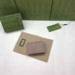 Gucci Unisex GG Marmont Matelassé Card Case Wallet Rose Beige Chevron Leather - Imagen 3