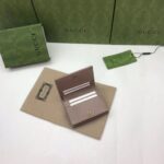 Gucci Unisex GG Marmont Matelassé Card Case Wallet Rose Beige Chevron Leather - Imagen 4