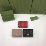 Gucci Unisex GG Marmont Matelassé Card Case Wallet Rose Beige Chevron Leather - Imagen 10