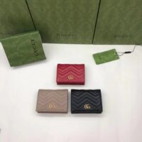 Gucci Unisex GG Marmont Matelassé Card Case Wallet Rose Beige Chevron Leather (8)