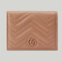 Gucci Unisex GG Marmont Matelassé Card Case Wallet Rose Beige Chevron Leather (8)