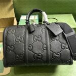 Gucci Unisex GG Small Duffle Bag Black Jumbo Leather – Image 2
